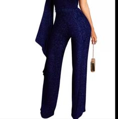 2022 New Arrival Sexy Jumpsuit One Shoulder Flare Sleeve Bright Shine Night Club Ramper. Chic Party One-piece Jumpsuit, Glamorous Blue Jumpsuits And Rompers For Summer, Glamorous Blue Sleeveless Jumpsuits And Rompers, Chic One-piece Jumpsuit For Night Out, Trendy One-piece Jumpsuits For Party, Blue Glamorous Fitted Jumpsuits And Rompers, Glamorous Blue Jumpsuits And Rompers For Party, Chic Blue Jumpsuits And Rompers For Party, Blue Stretch Jumpsuits And Rompers For Party