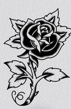 a black rose tattoo design on white paper