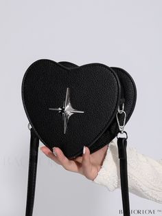 BagForLove - Y2K-inspired Heart-shaped Shoulder Bag: Trendy Crossbody with a Punk Twist Product Description Color Black Details Spiked Type Novelty Bag Bag Size Small Pattern Type Plain Closure Type Zipper Style Fashionable Material PU Leather Size Chart INCH CM Strap Length Bag Length Bag Width Bag Height 44.1 inch 8.3 inch 2 inch 7.1 inch Strap Length Bag Length Bag Width Bag Height 112 cm 21 cm 5 cm 18 cm Details Pictures Similar Products h2 { text-align: center; } /* æ¢è¡ */ li{ white-spac Y2k Style Black Party Bag, Trendy Black Heart-shaped Shoulder Bag, Heart-shaped Black Shoulder Bag For Party, Goth Purse, Gothic Bag, My Style Bags, Trendy Shoulder Bag, Novelty Bags, Heart Bag