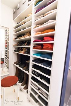 the closet is full of shoes and purses for all kinds of people to use