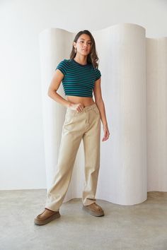 Can't go wrong with the Drew High-Rise Wide Leg Jeans! These trendy tan pants feature a lightweight denim material with a flattering high waist and roomy wide leg fit. Pair with the Justine Striped Baby Tee to complete this effortlessly cool look! Details 100% Cotton Contrast stitch detail Double front and back pockets Zipper fly with button closure Belt loops Material has no stretch Hand wash cold / hang dry Tan Pants, High Rise Wide Leg Jeans, Contrast Stitch, Infant Tees, Wide Leg Jeans, Straight Leg Jeans, Wide Leg, Night Out, Straight Leg