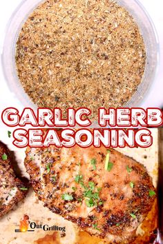 garlic herb seasoning in a bowl next to meat