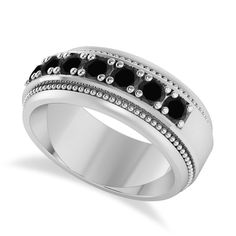 Surprise your partner with the Men's Seven-Stone Black Diamond Milgrain Ring, featuring seven glittering black diamonds accented by handsome milgrain detailing.  This ring is crafted in 14k white gold, the ring makes a brilliant gift for a husband or fiance.#diamondring #diamondringsby #diamondringtaken #diamondringdesign #diamondrings #diamondringforsale #diamondringhk #Diamondringgoalz #diamondringplanner #DiamondRingPh #diamondringgoals Milgrain Ring, Colored Diamond Rings, Mens Rings Fashion, Diamond Rings Design, Beautiful Engagement Rings, Black Diamonds, White Gold Band, 14k White Gold Ring