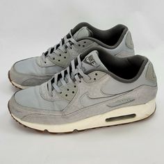 Nike Air Max 90 Premium Wolf Grey/Sail 443817-011 Sneakers Size 9. Condition is "Pre-owned". Shipped with USPS Priority Mail. Creasing present. Some scuffing and discoloration present. Bottoms have a marking and show normal wear due to use. Casual Nike Air Max Leather Lace-up Shoes, Gray Nike Air Max Low-top For Streetwear, Gray Low-top Nike Air Max For Streetwear, Casual Nike Air Max Leather Running Shoes, Casual Nike Air Max Leather Lace-up, Casual Leather Nike Air Max Lace-up Shoes, Casual Leather Nike Air Max Lace-up, Gray Casual Custom Sneakers With Air Cushioning, Casual Gray Custom Sneakers With Air Cushioning