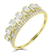 Round And Baguette Diamond Ring in 14K Yellow Gold . Complement your fingers with this stunning crown ring crafted in 14K yellow gold. Featured with 20 baguette diamonds and 40 round diamonds totaling 0.58Ct studded in a unique pattern of gold. This crown ring is showcased with exceptional high quality diamonds. The diamonds have a beautiful minimum clarity of SI1. The diamond is beautifully showcased in the crown in 14k Yellow Gold. 14k gold offers a great combination of purity and durability. 14K gold is resistant enough to scratches, dents, warping and other damage of wear in every day. Diamond Bubble Ring, Whimsical Ring, Diamond Crown Ring, Crown Diamond, Marquise Cut Diamond Ring, Rose Gold Crown, Baguette Diamond Ring, Country Rings, Vintage Inspired Rings