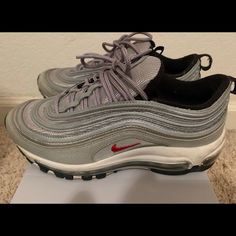 Silver Bullet Nike Air Max 97 Some Marks As Pictured (White Small Scratch, And A Few Scratches On The Glow In The Dark Part) Fits Size 6 Men’s/Boys Youth Fits Size 8 Women’s Comes With No Box Silver/White/Black/Red Silver Air Max Sneakers, Silver Sneakers With Air Max Cushioning, Silver Sneakers With Air Max Cushioning And Round Toe, Silver Bullet, Size 8 Women, Nike Air Max 97, The Glow, Hoka Running Shoes, Mens Shoes Sneakers