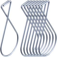 six stainless steel clothes hangers on a white background