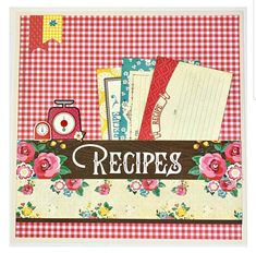 an image of a recipe board with flowers and food items on the tablecloths