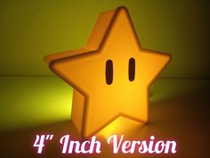 a yellow star shaped light with the words 4 inch version on it's side