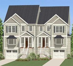 this is an artist's rendering of a two - story house with three car garages