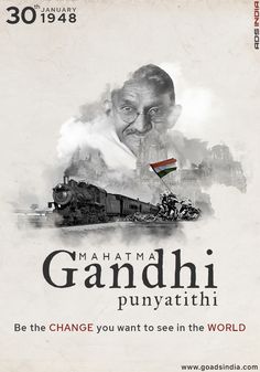 an old poster with the image of gandhi on it