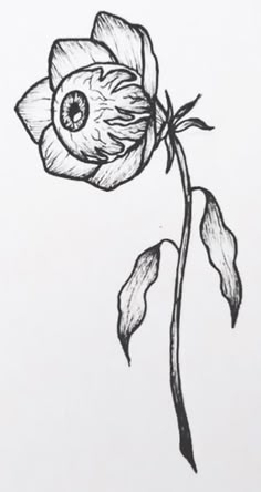 a black and white drawing of a flower