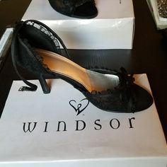 These Are Absolutely Amazing And Sexy Black Lace Heels. They Are New, Never Used. I Bought Them, But I Lost The Strap On One Shoe And Never Wore Them. You Can Easily Replace The Strap With Some Ribbon And They Would Look Even Better. They Have About A 3.5"Inch Heel. They Come In Their Original Box. Any Questions Let Me Know! Black Shoes Formal, Black Lace Heels, Shoes Formal, Lace Heels, 5 Inch Heels, Windsor, Shoes Women Heels, Black Lace, Black Shoes