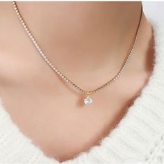 This High Quality Necklace Featuring Sparkly 5a Finest 1,5mm Created Diamonds Tennis Chain With 1ct Cz Pendant, It’s Thickened Plated In 18k Gold, To Prevent Tarnishing And Fading. Necklace Will Never Tarnish Or Change Its Color. It’s Available In Gold Or Silver Durability Of This High Quality Material Means Your Necklace Will Be Beautiful For Years To Come!! Length: 16” Plus 2” Extension Minimalist Cubic Zirconia Tennis Necklace, Silver Dainty Diamond Cut Tennis Necklace, Silver Dainty Tennis Necklace With Diamond Cut, Silver Dainty Tennis Necklace, Dainty Silver Tennis Necklace With Diamond Cut, White Gold Cubic Zirconia Tennis Necklace Gift, Dainty Round Brilliant Cut Tennis Necklace, Dainty Tennis Necklace With Brilliant Cut, Dainty Round Tennis Necklace Gift