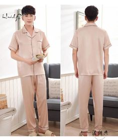 Couple Sleepwear Silk Satin Pajamas Set Long and Short Button-Down Pyjamas Suit Short Sleeve Loungewear Sets With Button Closure, Loungewear Sets With Short Sleeves And Button Closure, Solid Color Sets With Button Closure For Loungewear, Couple Sleepwear, Satin Pajamas Set, Men Loungewear, New Couple, Pajama Suit, Mens Loungewear