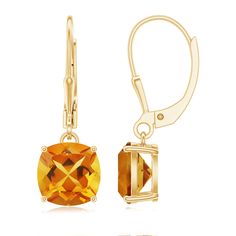 8 MM Cushion Cut Citrine Solitaire Drop Earrings Citrine - ( AAA ) - Quality - Rosec Jewels Citrine Earrings, Solitaire Earrings, Signature Jewelry, Timeless Jewelry, Gold Drop Earrings, Conflict Free Diamonds, Cushion Cut, The Gift, Free Jewelry