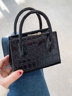 Mini Croc Embossed Chain Satchel Bag  - Women Satchels Crocodile Bags, Elegant Bags, Novelty Bags, Givency Antigona Bag, Mini Purse, Coach Swagger Bag, Satchel Bag, Balenciaga City Bag, Square Bag