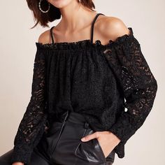 All-Over Lace Details And An Off-The-Shoulder Silhouette Make This Top A Feminine Classic. Polyester, Spandex. Lace Detail. Off-The-Shoulder Silhouette. Pullover Styling. Brand New With Tags. Black Off-shoulder Top For Spring Evening, Black Off-shoulder Top For Evening In Spring, Chic Black Stretch Off-shoulder Top, Chic Black Off-shoulder Top For Spring, Black Off-shoulder Top For Fall Party, Elegant Black Off-shoulder Top For Evening, Black Off-shoulder Top For Fall Evening, Black Off-shoulder Top For Evening In Fall, Chic Black Off-shoulder Top