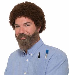 80's Bob Ross Curly Brown Wig Beard & Moustache Costume Kit - HalloweenCostumes4U.com - Adult Costumes Man Wig, Beard Costume, Brown Beard, Indian Dress Up, Back To The 80s, 80s Men, Men's Wigs, Mens Wigs, Zombie Girl