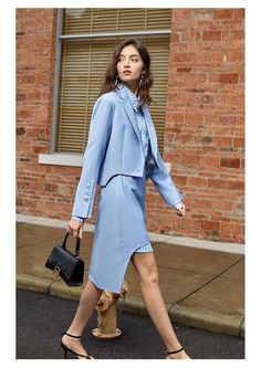 Skirt Suit + Jacket Short Mini Skirt Fashion Two - Piece Sets light blue suit - Hemi