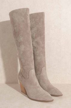 Shaft Height: 16" Heel Height: 3.25" Faux suede  Padded insole New Boot Goofin, Light Summer Palette, Knee High Western Boots, Tall Western Boot, Trendy Footwear, Western Trend, Luxe Boutique, Western Style Boots, Suede Boots Knee High