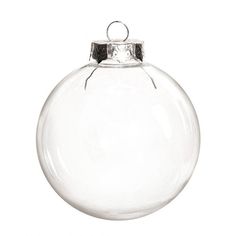 a clear glass ornament hanging on a white background