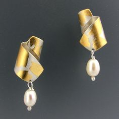 La Petite Earrings by Judith Neugebauer (Gold, Silver & Pearl Earrings) Keum Boo Jewelry, Gold And Silver Earrings, October Birthstone Jewelry, Raw Stone Jewelry, Petite Earrings, Island Jewelry, Silver Pearl Earrings, Silver Jewelry Earrings, Jonathan Adler