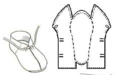 the sewing pattern shows how to sew an infant's slippers and shoes