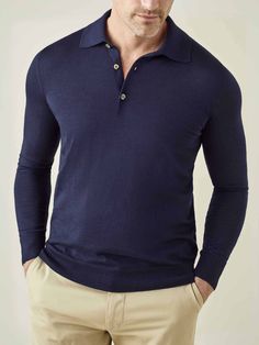 LUCA FALONI | FINE SILK-CASHMERE POLO | MADE IN ITALY Luca Faloni, Casual Office Attire, Smart Casual Office, Cashmere Polo, Conversion Table, Sweater Polo, Polo Design, Navy Outfit, Formal Mens Fashion