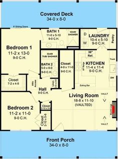 the floor plan for a two bedroom house