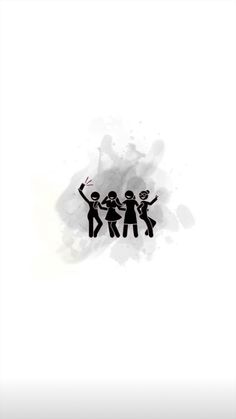 the silhouettes of three people are dancing together