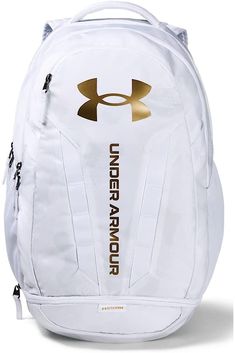 the under armour backpack is white and gold