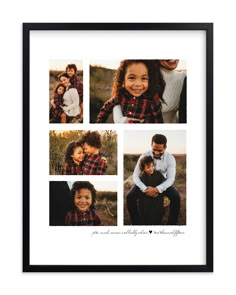 a family photo collage with four different pictures in the same frame, including two children and one adult