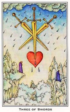 a tarot card with an image of two swords and a heart in the sky