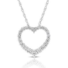 Diamonds, graduated in size, form the shape of a heart, making a lovely piece of jewelry perfect for every day wear. Heart-shaped Necklace With Prong Setting For Wedding, Heart-shaped Wedding Necklace With Prong Setting, Heart Shaped Wedding Necklace With Prong Setting, Diamond Heart Cut Necklace, Classic Brilliant Cut Heart Necklace For Valentine's Day, Heart Shaped Diamond Necklace With Prong Setting For Wedding, Wedding Heart Necklace With Diamond Accents And Round Cut, Formal Heart Cut Necklace With Prong Setting, Wedding Heart Necklace With Diamond Accents