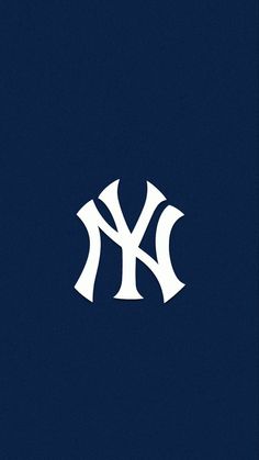 the new york yankees logo is shown on a dark blue background, with white lettering