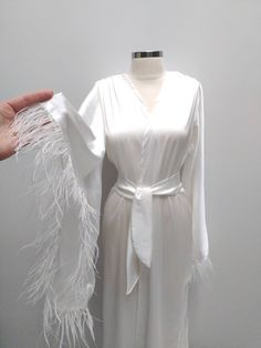 Long Bridal Robe White Satin Long Kimono Bride Kimono Satin - Etsy White Satin Robe For Wedding Night, White Satin Wedding Night Robe, White Silk Robe For Wedding Night, White Silk Wedding Night Robe, White Robe With Kimono Sleeves For Wedding Night, White Kimono Sleeve Robe For Wedding Night, Silk V-neck Wedding Robe, White Long Sleeve Evening Kimono, Elegant White Bridal Kimono