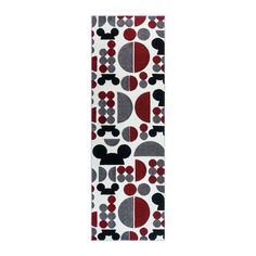 mickey mouse rug with red, grey and black circles on white background in the shape of a rectangle