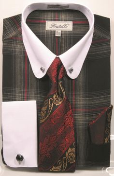 Fratello Men's French Cuff Dress Shirt Set - White Accents
White Accents
Large Windowpane
Unique Ties per Color
French Cuff Dress Shirt 
Tie 
Hanky 
Cuff Links 
100% Cotton

The tie and shirt comibation pictured will be the one shipped. Each color's tie is different. Collar Bar Shirt, Shirt Combination, French Cuff Dress Shirts, Collar Bar, Dress Shirt And Tie, Unique Ties, French Cuff, Shirt Tie, Wide Stripes