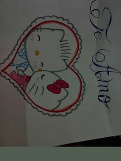 a drawing of a hello kitty holding a teddy bear with the letter b on it