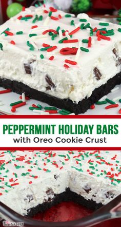 peppermint holiday bars with oreo cookie crust are an easy dessert for christmas