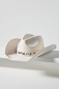 Polyester Spot clean Imported | Embellished Belted Rancher by 8 Other Reasons in White, Women's, Polyester at Anthropologie Elegant White Hat Band For Rodeo, White Country Style Hat Bands For Rodeo, Women’s Cowboy Hats, Cowboy Hats Wedding, White Bohemian Felt Hat For Rodeo, White Southwestern Hat For Western-themed Events, Luxury White Western Hat, Cowboy Hats For Women, Hats Cowgirl