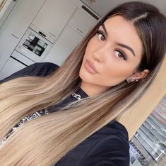 Blonde Ombre Long Hair, Black And Ombre Hair, Black Blonde Ombre Hair, Dark Roots With Blonde Ends, Balaye Hair, Ombre Blonde Hair Dark Roots, Tips Of Hair Dyed, Black To Blonde Ombre Hair, Ombre Hair Color For Black Hair