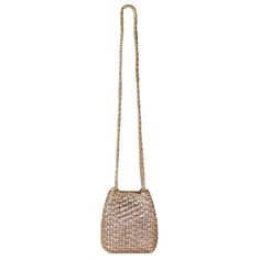 Small bucket crossbody in handwoven gold multi metallic leather. Fully lined with woven leather shoulder straps and trim. Gold Woven Leather Bag For Everyday Use, Luxury Crossbody Bucket Bag For Party, Evening Rectangular Woven Bucket Bag, Gold Woven Bucket Bag For Everyday Use, Woven Evening Bucket Bag, Chic Woven Bucket Bag For Evening, Elegant Woven Leather Bucket Bag For Evening, Elegant Gold Crossbody Bucket Bag, Woven Leather Bucket Shoulder Bag For Evening