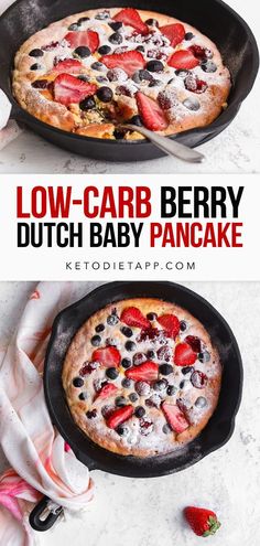 low - carb berry dutch baby pancake in a cast iron skillet