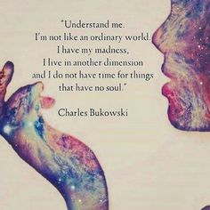 two people with their faces touching each other in front of a quote from charles bukowski