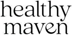 the words healthy maven are black and white