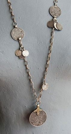 Gem Necklaces, Moroccan Necklace, Collar Hippie, Ethno Style, Long Silver Necklace, Necklace Antique, Silver Coin, Coin Necklace