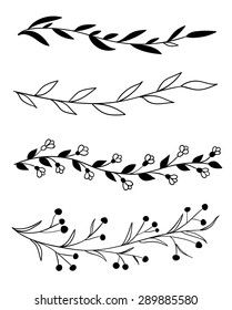 four hand drawn flowers and leaves