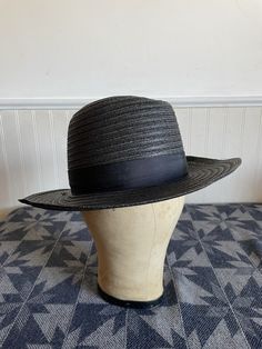 "Authentic Black Amish Straw Wide Brim Hat. Made in U.S.A. Center dent crown Fedora - Long Oval Park Plaza Hat - Superior Quality Amish Flicker-Braid From Indiana Amish community. Size 6 3/4 54 Inside headband measurement is 20 3/4\"." Black Panama Hat With Curved Brim, Black Straw Hat With Curved Brim, Classic Black Straw Hat With Curved Brim, Fitted Black Fedora Straw Hat, Casual Black Boater Hat With Short Brim, Vintage Brimmed Fedora For Travel, Fitted Black Panama Hat With Curved Brim, Vintage Curved Brim Hat For Travel, Vintage Brimmed Travel Hat